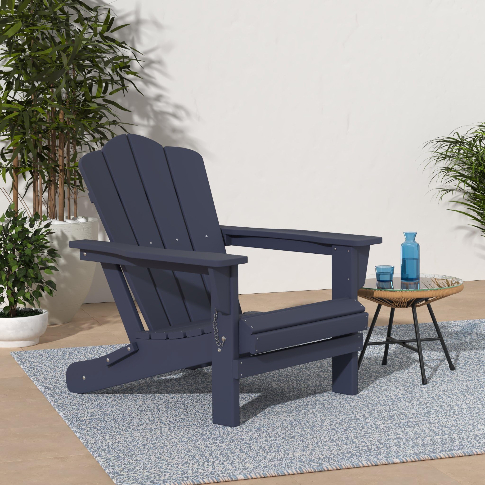 Kingyes Folding Adirondack Chair Set Of 4, Hdpe All-Weather Adirondack Chair, Navy